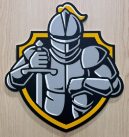 Example of custom team logo on wood background